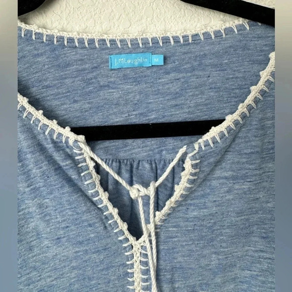 J McLaughlin Linen Blend Top Knit Long Sleeve Pullover Blouse Tassels Beach - Picture 3 of 6